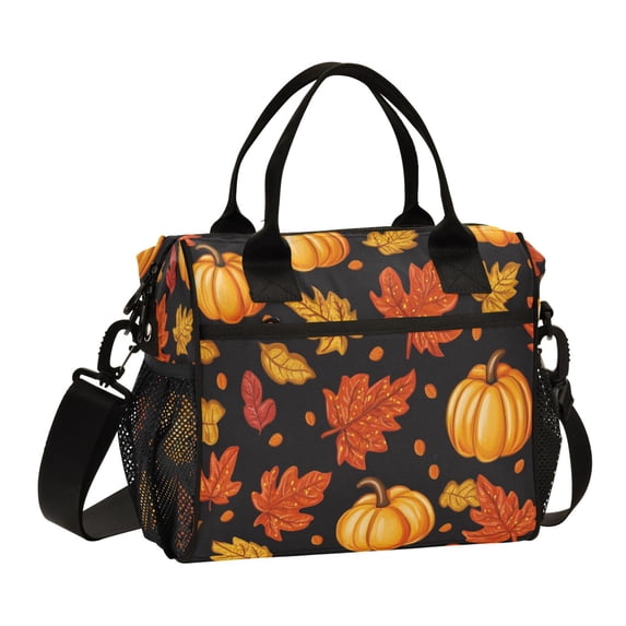 WOBOGO Pumpkin Leaf Fall Autumn Lunch Bag Large Capacity Leak Proof Insulation Soft Adult Men and Women Universal 11×10.6×5.5in
