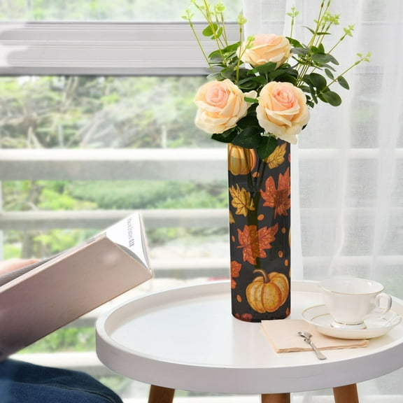 WOBOGO Pumpkin Leaf Fall Autumn Plastic Vase Home or Wedding Decoration Centerpiece Unbreakable 11.83.9in