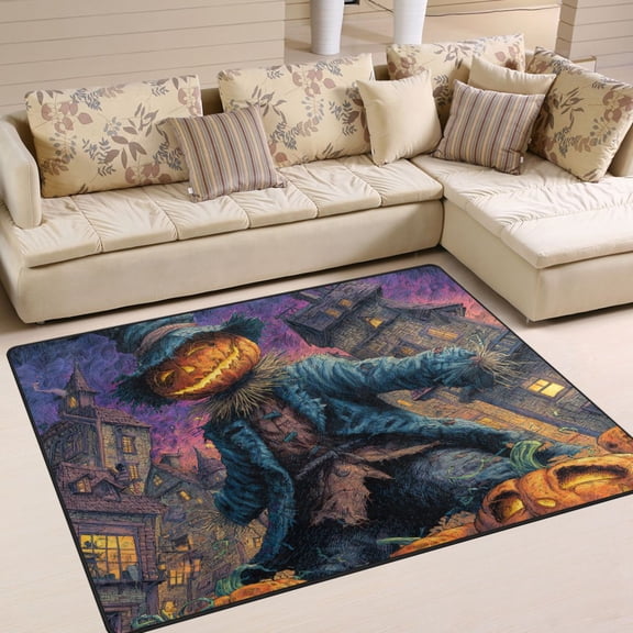 WOBOGO Pumpkin Man Carpet Non-Slip Rugs Soft Doormat 63×48in Living Dining Room Bedroom Decorative