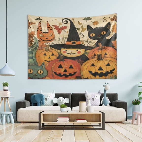 WOBOGO Pumpkin Witch Tapestry 90×60in Home Living Room Bedroom Wall Hanging Ornaments