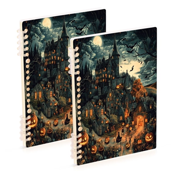 WOBOGO Pumpkinhead Castle Notebook College Horizontal Grid Paper Ink Spill Resistant Water Resistant Cover 8.3x5.7x0.4in