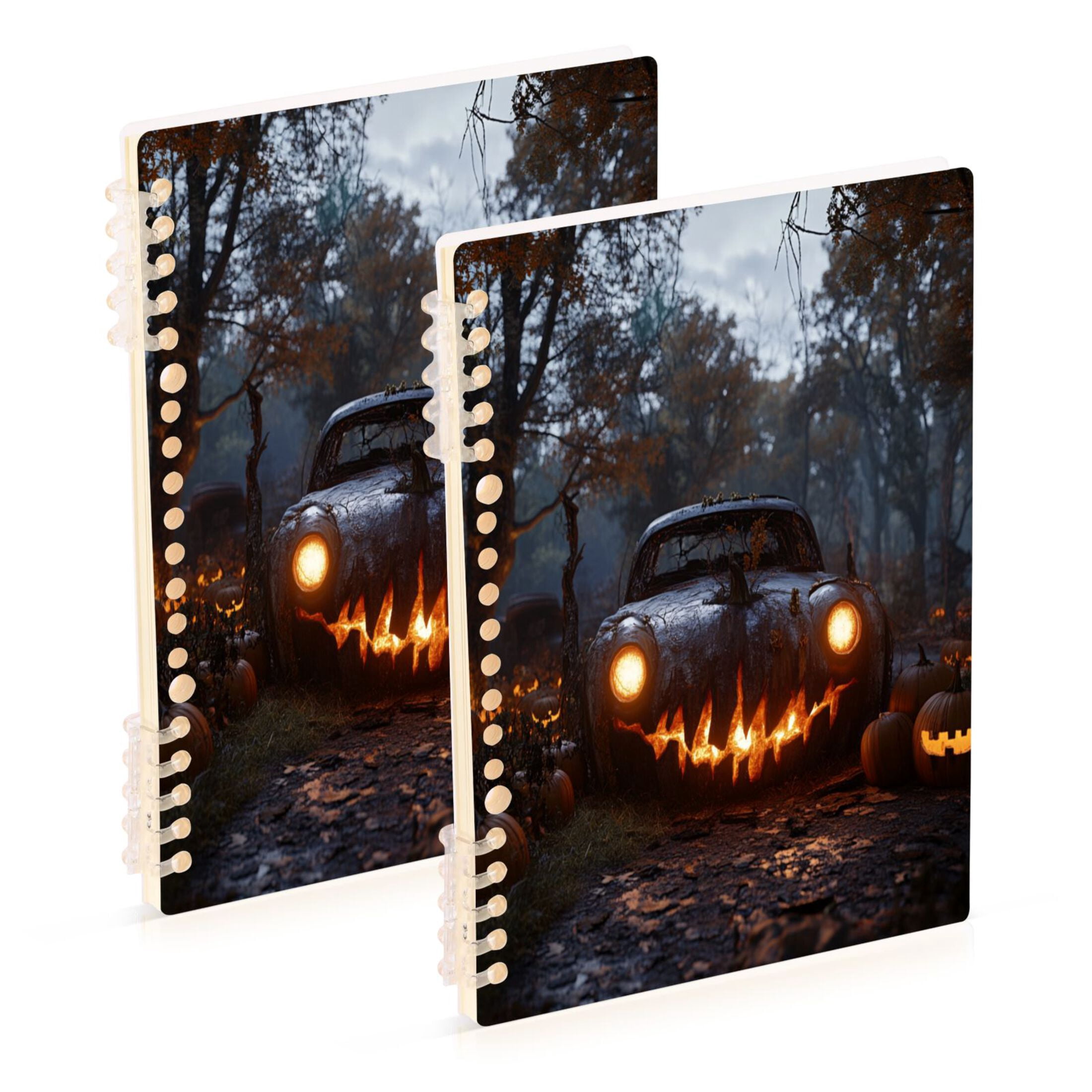 Car Rear Notebook Cover WOBOGO Pumpkins Car Notebook College Horizontal Grid Paper Ink Spill ...