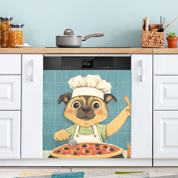 WOBOGO Puppy Baked Pizza Magnetic Dishwasher Sticker Personalized DIY Beautiful and Practical Home Kitchen Decorations2316in.
