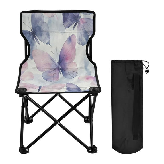 WOBOGO Purple Butterfly Camping Chair Convenient Four Corner Backrest Folding Stool Can Hold Up to 220lbs
