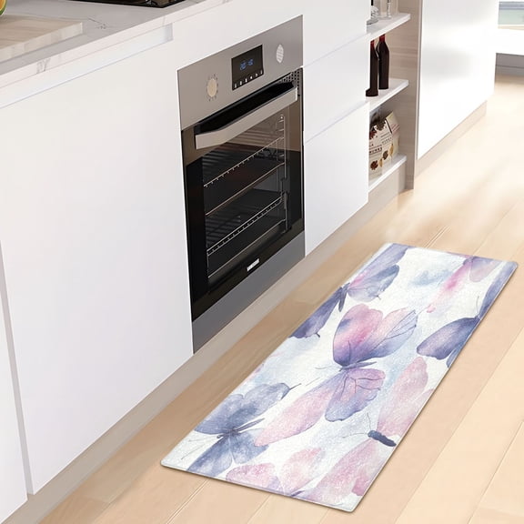 WOBOGO Purple Butterfly Carpet 39x20in Kitchen Bathroom Plush Absorbent Non-Slip Floor Mat