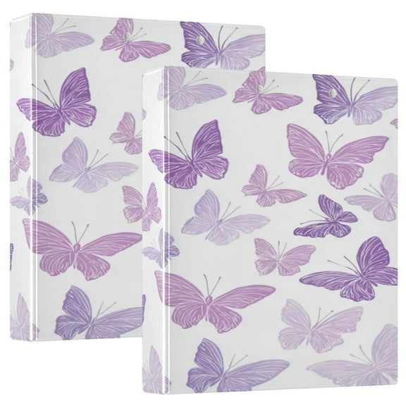 WOBOGO Purple Butterfly File Folders Extra Large Capacity to Hold 200 Sheets of Documents Hard Shell Ring Binder for School Home Office