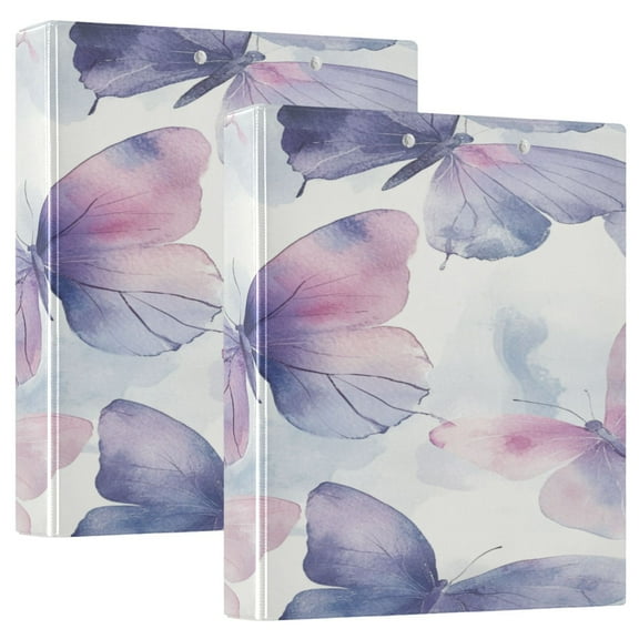 WOBOGO Purple Butterfly File Folders Extra Large Capacity to Hold 200 Sheets of Documents Hard Shell Ring Binder for School Home Office