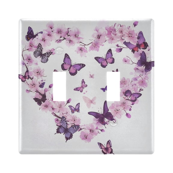 WOBOGO Purple Butterfly Pink Floral 2-hole Switch Plates PC Flame Retardant Plastic Material Glossy Finish Smooth Touch 4.56x4.48x0.27in