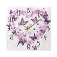 thumbnail image 1 of WOBOGO Purple Butterfly Pink Floral Wall Clock 7.78 Inch Battery Operated Silent Unit Square Rustic Vintage Style for Home Bedroom Office Gold Pointer, 1 of 8