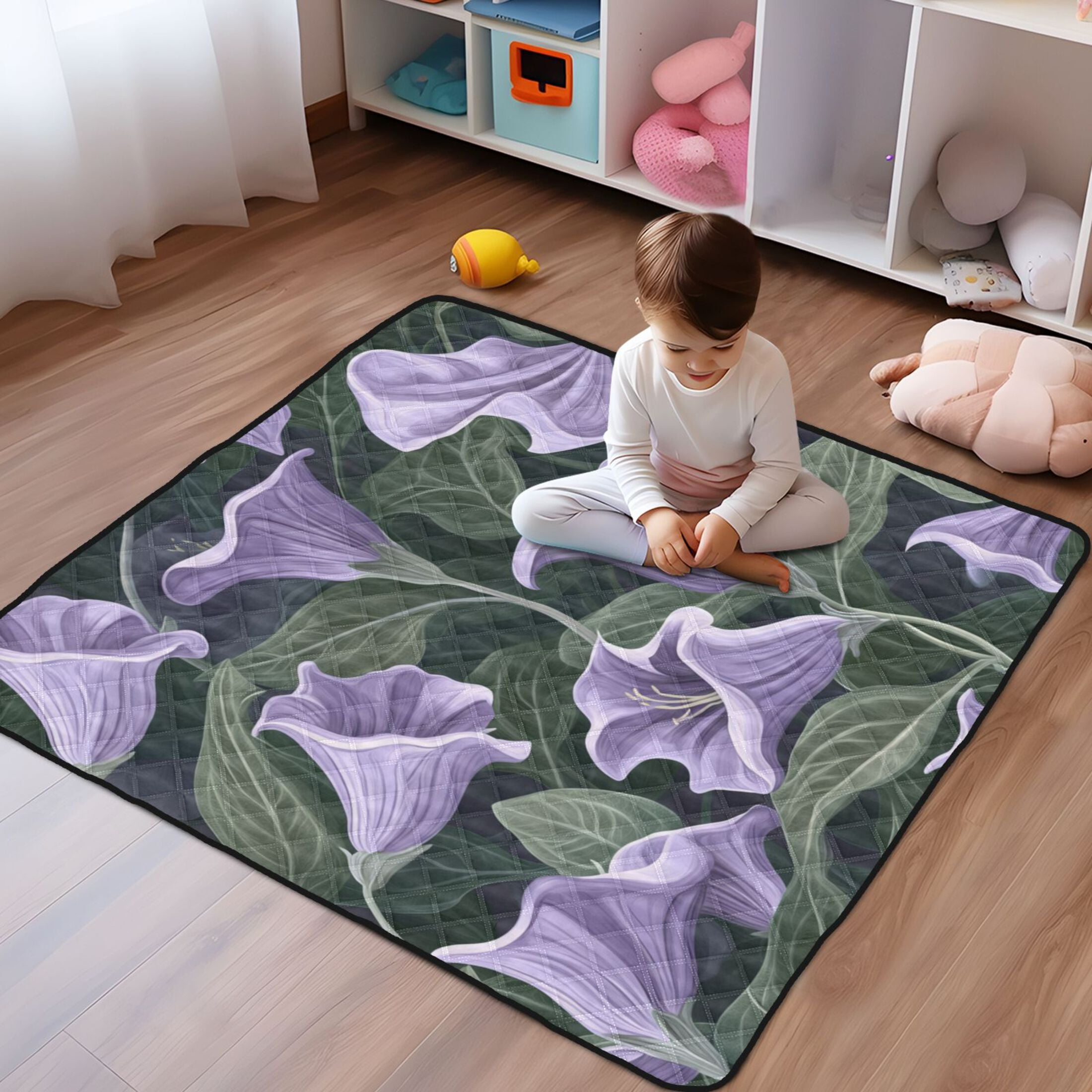 WOBOGO Purple Datura Stramonium Baby Playmats Extra Large Waterproof Rollable Activity Pads for Toddlers 50×50inch