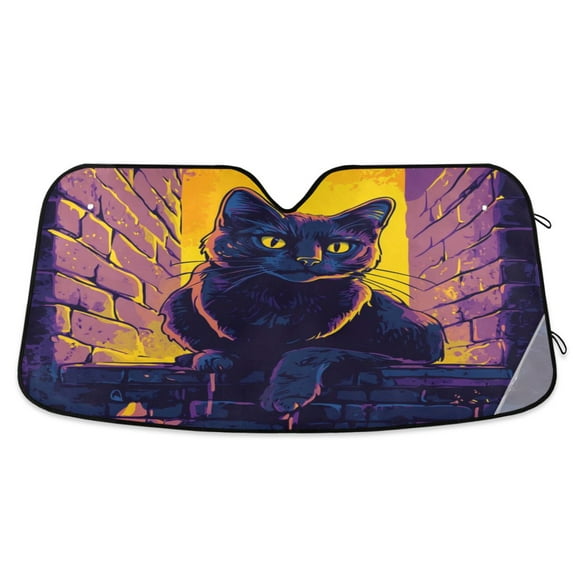 WOBOGO Purple Dusk Cat Pattern Car Windshield Sunshades Autopilot Lightweight Accordion Sun Visor 53×23.5in
