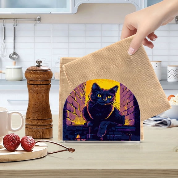 WOBOGO Purple Dusk Cat Pattern Clear Acrylic Napkin Holder Kitchen Tissue Face Towel Cocktail Rack Bar Restaurant Dinner Paper Dispenser