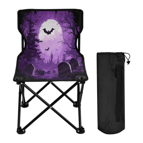 WOBOGO Purple Full Moon Camping Chair Convenient Four Corner Backrest Folding Stool Can Hold Up to 220lbs