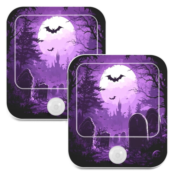 WOBOGO Purple Full Moon Night Light Lamp with Smart Sensor Dusk to Dawn Sensor 0.6W Plug-in 2-Pack