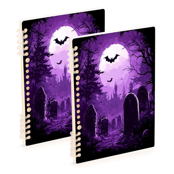 WOBOGO Purple Full Moon Notebook College Horizontal Grid Paper Ink Spill Resistant Water Resistant Cover 8.3x5.7x0.4in