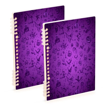WOBOGO Purple Halloween Background Notebook College Horizontal Grid Paper Ink Spill Resistant Water Resistant Cover 8.3x5.7x0.4in