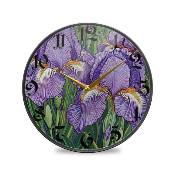 WOBOGO Purple Iris Acrylic Wall Clock Battery Operated 9.5in Silent No Tick Bedroom Living Room Office Classroom Decoration