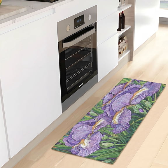 WOBOGO Purple Iris Carpet 39x20in Kitchen Bathroom Livingroom Plush Absorbent Non-Slip Floor Mat