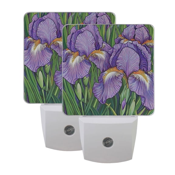 WOBOGO Purple Iris LED Night Light 2 Pcs Set 0.5 Watt Wall Plug in Dusk to Dawn Automatic Switch Soft White Light