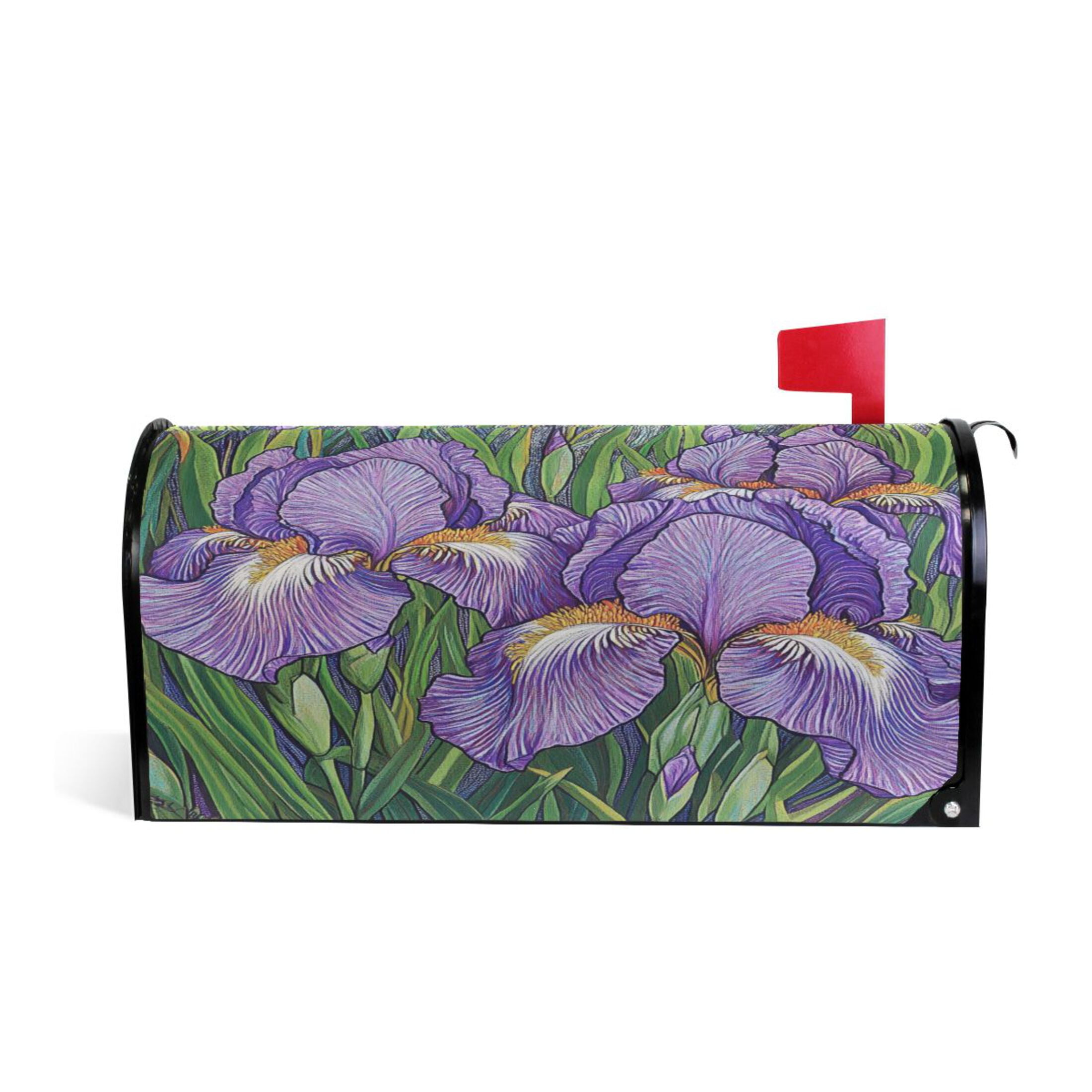 WOBOGO Purple Iris Mailbox Cover Magnetic for Garden Yard Home Decor Standard Size 25.4×20.78in