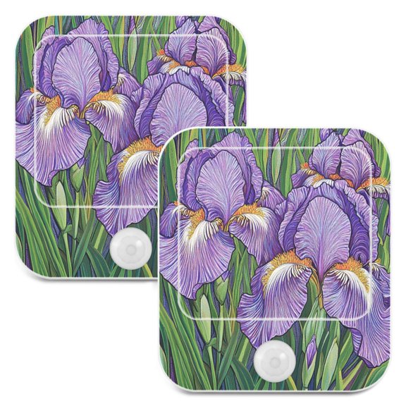 WOBOGO Purple Iris Night Light Lamp with Smart Sensor Dusk to Dawn Sensor 0.6W Plug-in 2-Pack