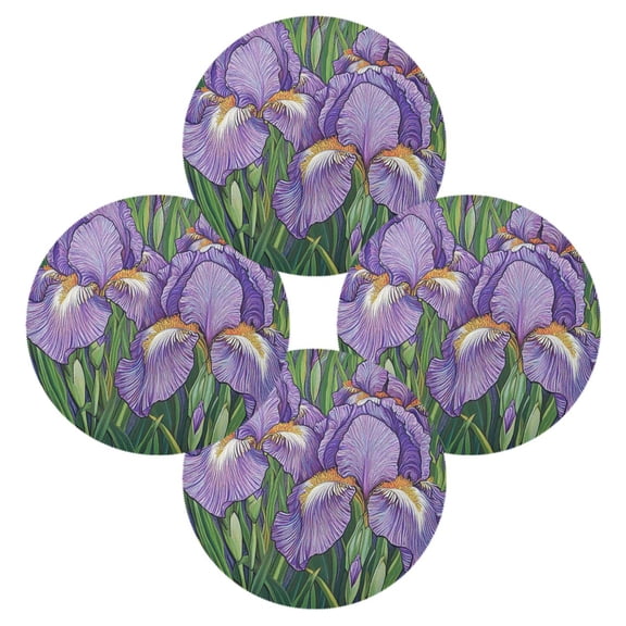 WOBOGO Purple Iris Round Placemats Set of 4 Heat Resistant Washable Kitchen Table Decorations 15.4in
