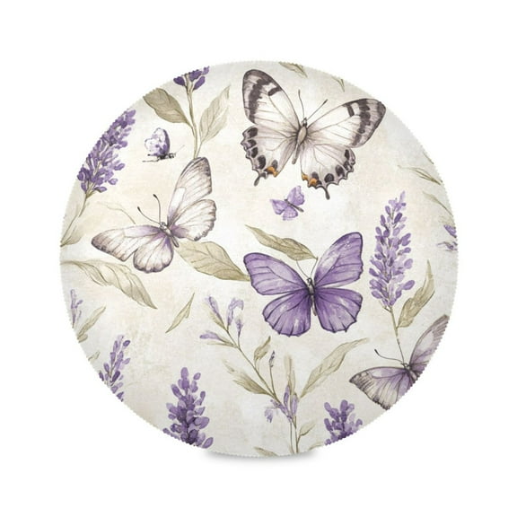 WOBOGO Purple Lavender and Butterfly Round Placemats Set of 6 Heat Resistant Washable Kitchen Table Decorations 15.4in