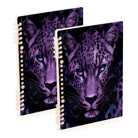 WOBOGO Purple Leopard Notebook College Horizontal Grid Paper Ink Spill Resistant Water Resistant Cover 8.3x5.7x0.4in