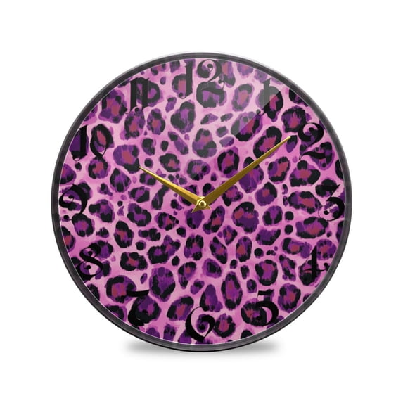 WOBOGO Purple Leopard Print Acrylic Wall Clock Battery Operated 11.9in Silent No Tick Bedroom Living Room Office Classroom Decoration