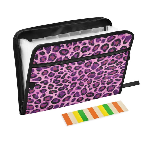 WOBOGO Purple Leopard Print Expanding File Folder Letter Size Accordion Filing Organizer 13 Pocket Separate Organ Pocket