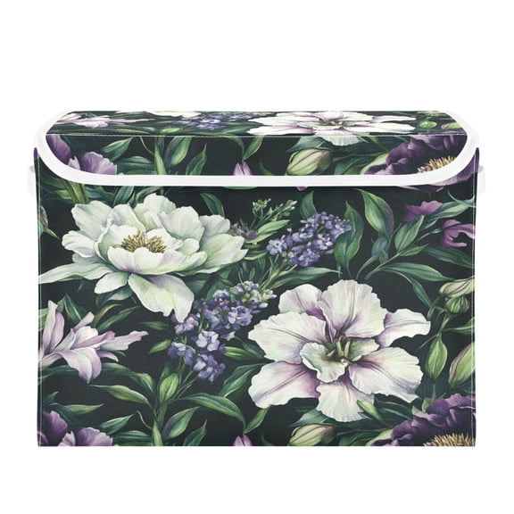 WOBOGO Purple Lily Large Collapsible Storage Box Flip Lid Fabric Decorative Organizer Container Basket with Handles 16.512.611.8in