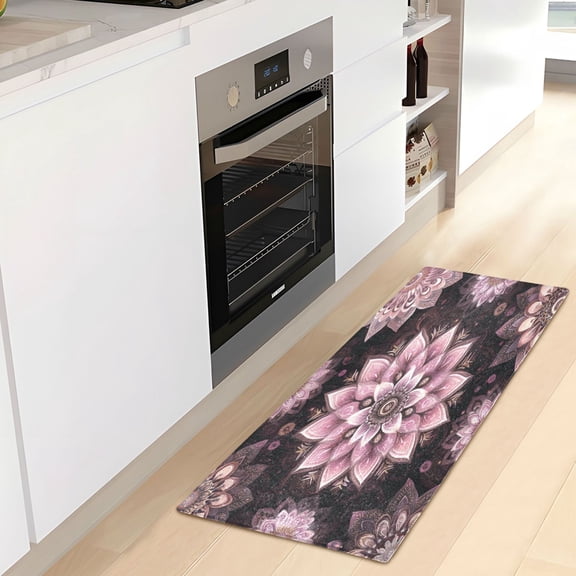 WOBOGO Purple Mandala Flowers Carpet 39x20in Kitchen Bathroom Livingroom Plush Absorbent Non-Slip Floor Mat