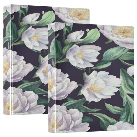 WOBOGO Purple Peony File Folders Extra Large Capacity to Hold 200 Sheets of Documents Hard Shell Ring Binder for School Home Office