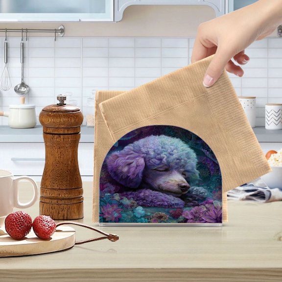 WOBOGO Purple Poodle Clear Acrylic Napkin Holder Kitchen Tissue Face Towel Cocktail Rack Bar Restaurant Dinner Paper Dispenser