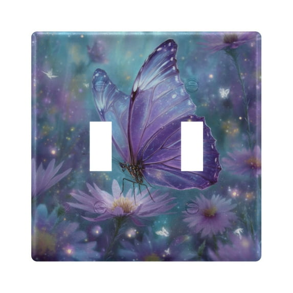WOBOGO Purple Sparkling Butterfly 2-hole Switch Plates PC Flame Retardant Plastic Material Glossy Finish Smooth Touch 4.56x4.48x0.27in