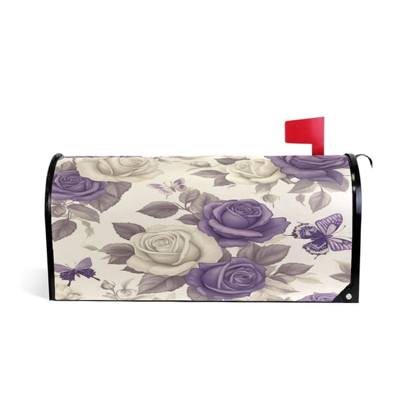 WOBOGO Purple White Flowers Pattern Mailbox Cover Magnetic for Garden Yard Home Decor Standard Size 20.7×18.03in
