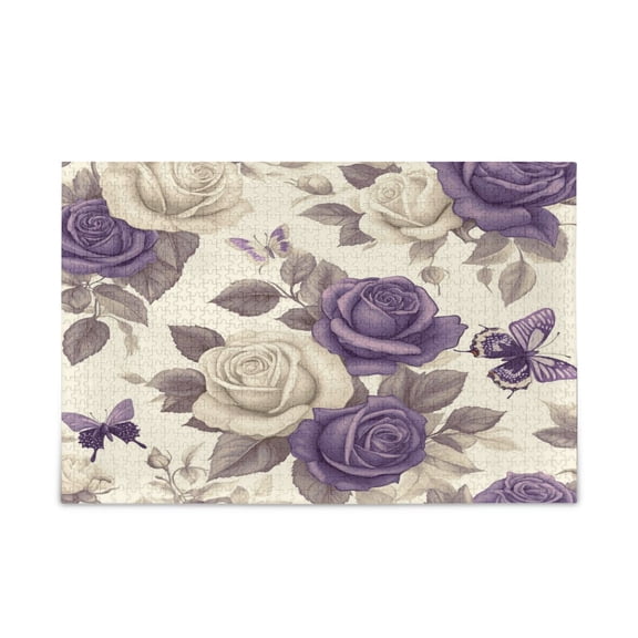 WOBOGO Purple White Flowers Pattern Puzzle Challenge 1000 Piece Jigsaw Suitable for Game Night Finished Size 29.5 x 19.7in