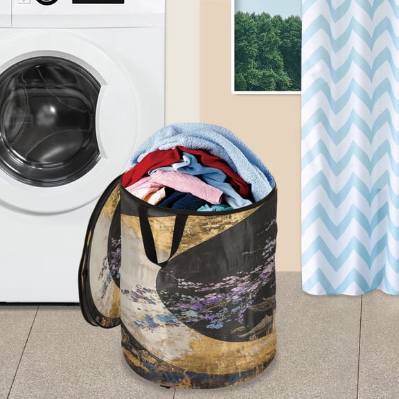 WOBOGO Quaint Building Foldable Laundry Baskets with Carry Handle Zipper Closure Travel Bathroom College Dorm Essentials