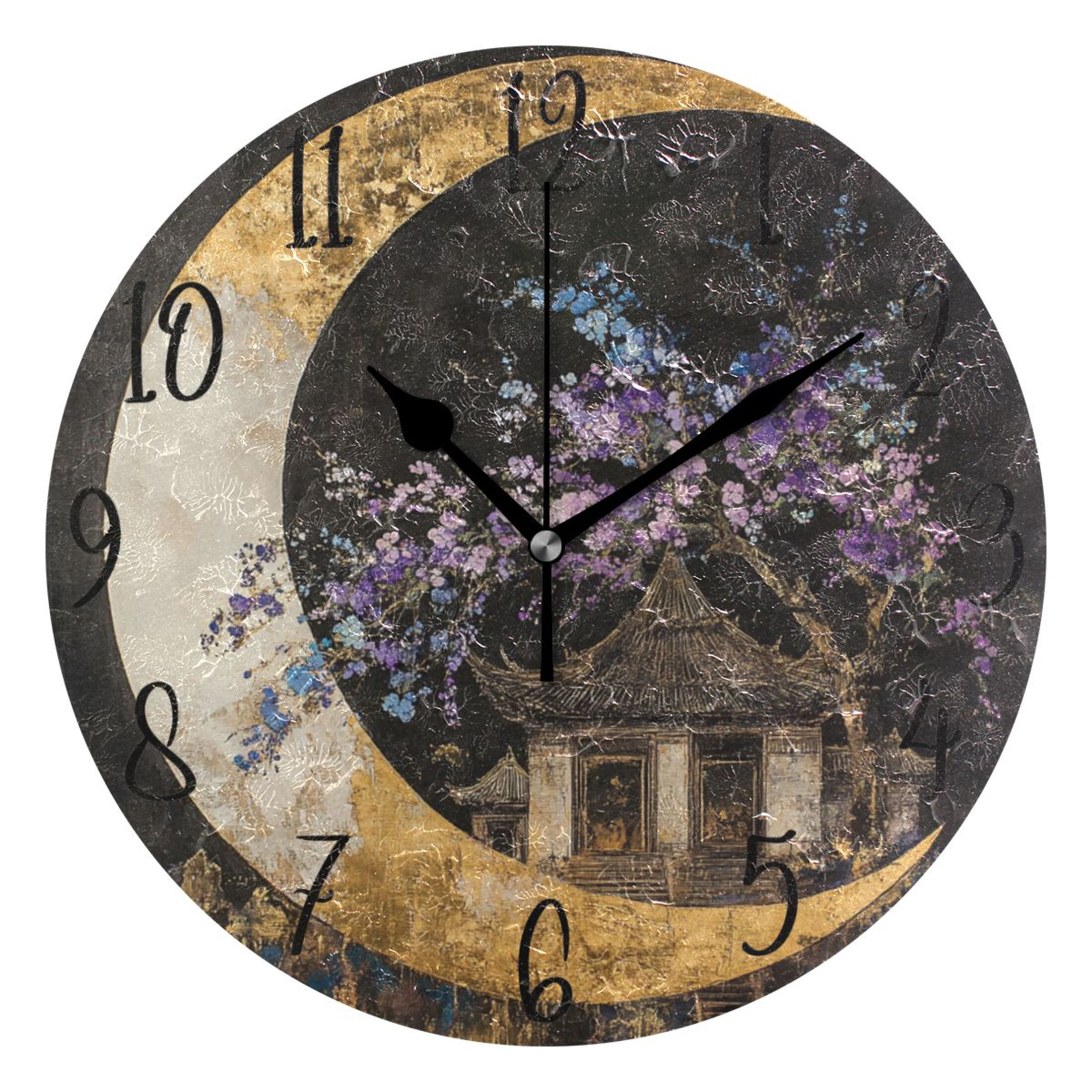 WOBOGO Quaint Building Wall Clock 10in Silent Mechanism Battery ...