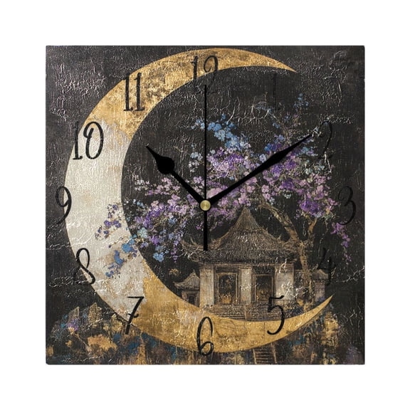 WOBOGO Quaint Building Wall Clock 7.78 Inch Battery Operated Silent Unit Square Rustic Vintage Style for Home Bedroom Office Black Pointer