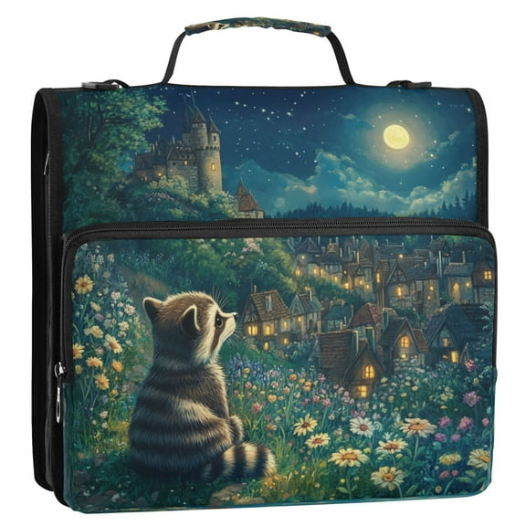 WOBOGO Raccoon Journey Ring Binder Bag 1.5in Folder Organizer with Shoulder Strap for 13Inch Laptop and 500 Sheets of Paper