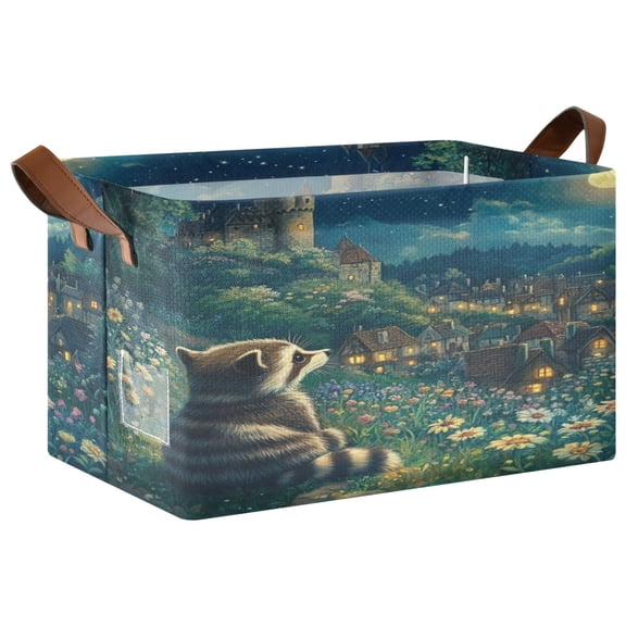 WOBOGO Raccoon Journey Storage Basket 16.9×11.4×10in Collapsible Oversized with Metal Iron Frame Set of 1