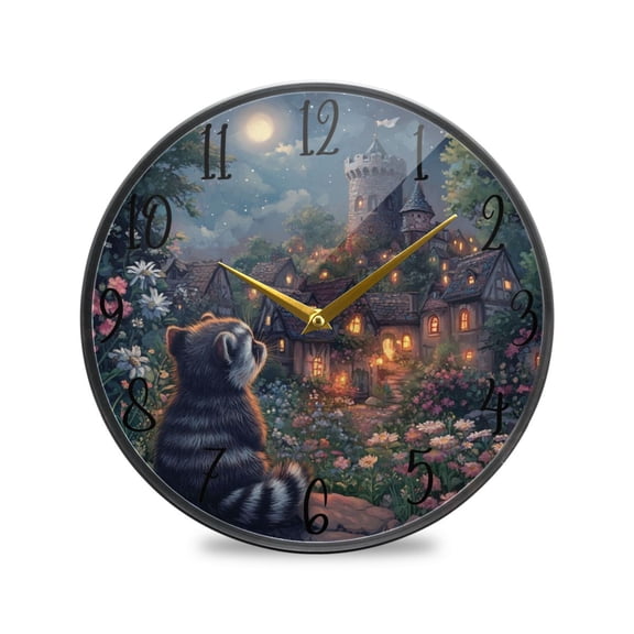 WOBOGO Raccoon Trip Acrylic Wall Clock Battery Operated 9.5in Silent No Tick Bedroom Living Room Office Classroom Decoration
