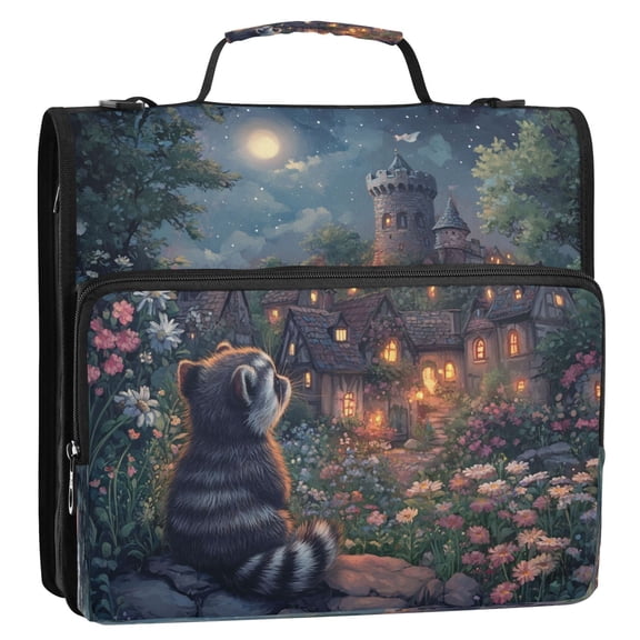 WOBOGO Raccoon Trip Ring Binder Bag 1.5in Folder Organizer with Shoulder Strap for 13Inch Laptop and 500 Sheets of Paper