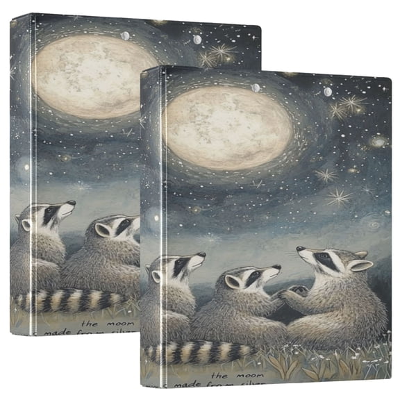 WOBOGO Raccoon Watching The Moon File Folders Extra Large Capacity to Hold 200 Sheets of Documents Hard Shell Ring Binder for School Home Office