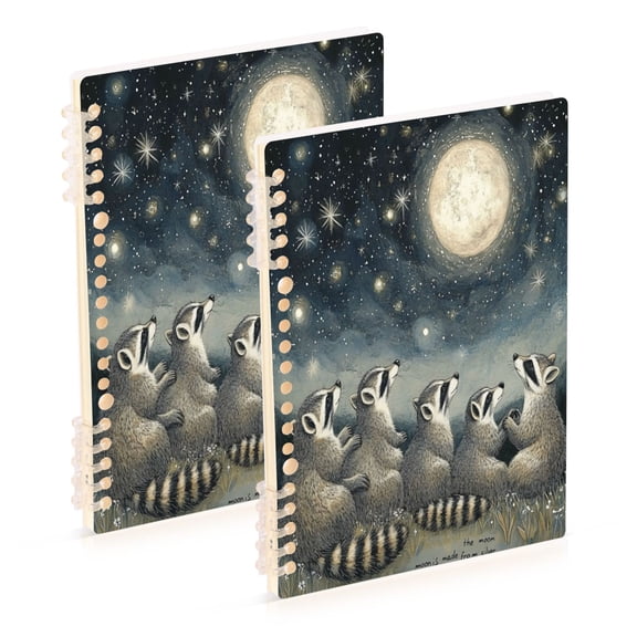 WOBOGO Raccoon Watching The Moon Notebook College Horizontal Grid Paper Ink Spill Resistant Water Resistant Cover 8.3x5.7x0.4in