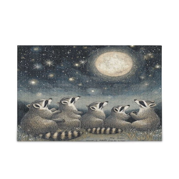 WOBOGO Raccoon Watching The Moon Puzzle Challenge 1000 Piece Jigsaw Suitable for Game Night Finished Size 29.5 x 19.7in