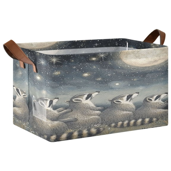 WOBOGO Raccoon Watching The Moon Storage Basket 16.9×11.4×10in Collapsible Oversized with Metal Iron Frame Set of 2