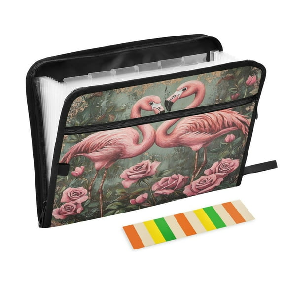WOBOGO Ragged Pink Flamingo Expanding File Folder Letter Size Accordion Filing Organizer 13 Pocket Separate Organ Pocket