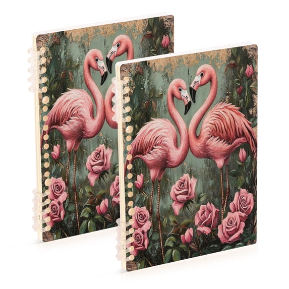 WOBOGO Ragged Pink Flamingo Notebook College Horizontal Grid Paper Ink Spill Resistant Water Resistant Cover 8.3x5.7x0.4in